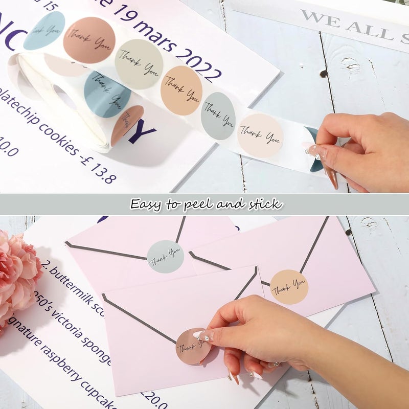 Whaline 1000Pcs Boho Thank You Stickers Roll Solid Colors Thank You Stickers for Small Business 1.5 Inch Simple Elegant Round Self-Adhesive Envelopes Seal Labels for School Classroom Office - Image 3